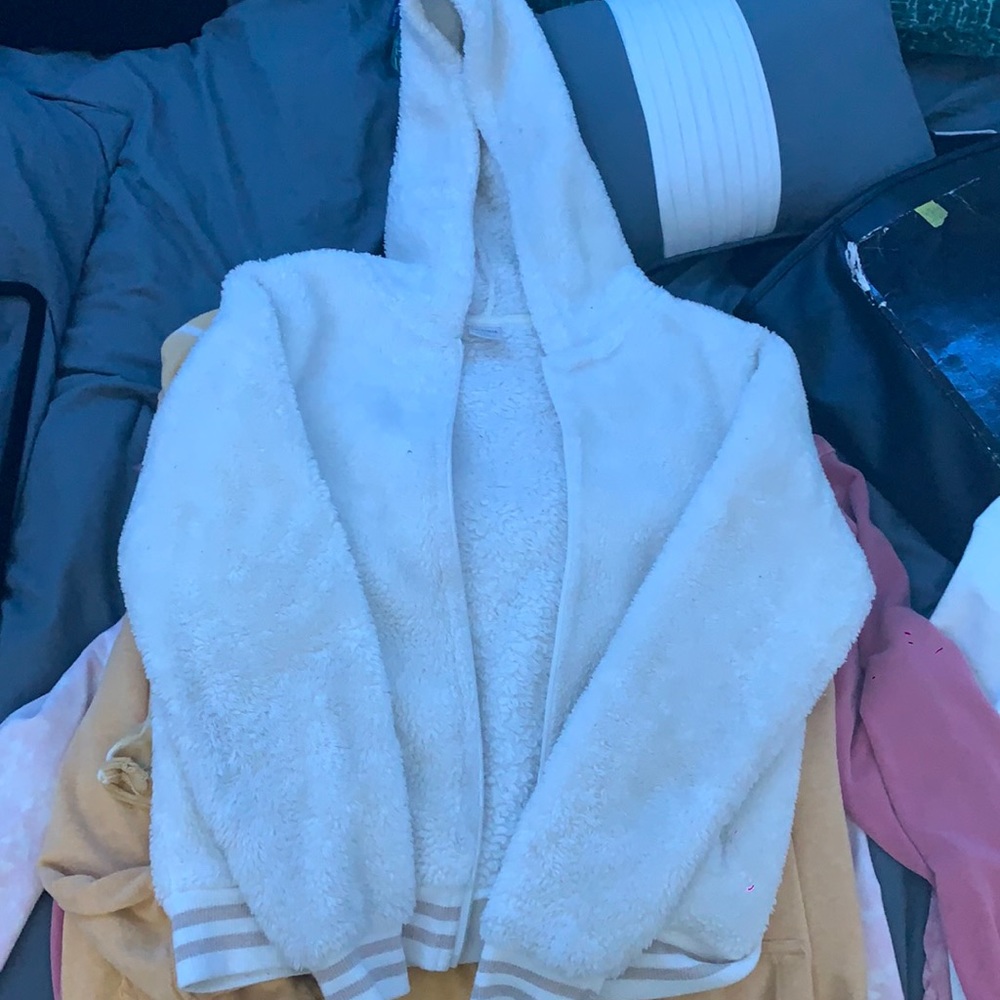 White zip up hoodie. Size- 14 year old